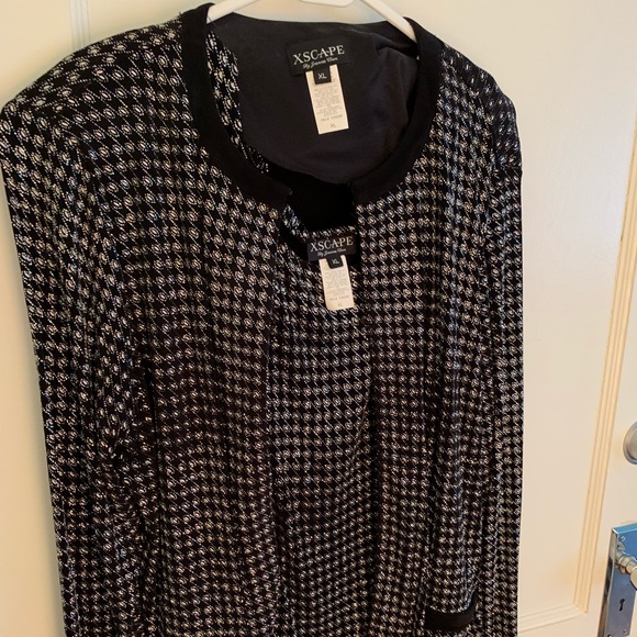 Xscape Sweaters - Dressy black cardigan with silver embroidery